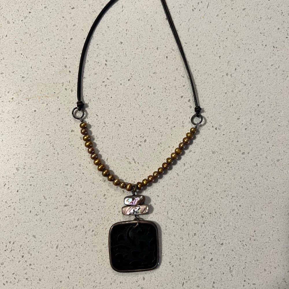 Silpada Black Etched Shell Pendant Necklace
